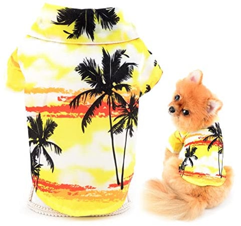 SMALLLEE_LUCKY_STORE Pet Summer Clothes Puppy Hawaii Shirt T-shirt Tee for Small Medium Dog Cat Boys Pool Party Beach Holiday Wear Yorkie Chihuahua Apparel,Yellow,S