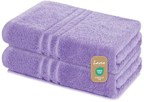 Lavea Saunatuch Saunahandtuch 80x200cm - 2er Set, Lavendel, 500gr/m², 100% Baumwolle