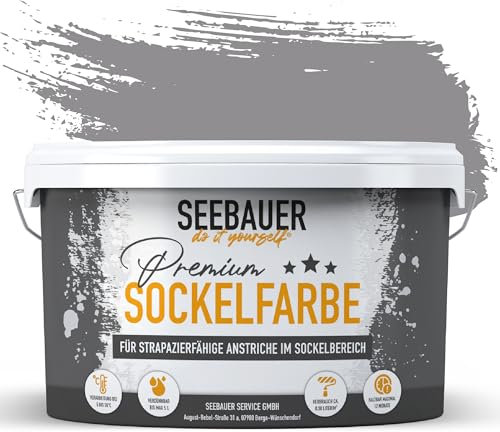 SEEBAUER diy® Sockelfarbe Grau für Außen (No. 232 Misty Moor 10,0 Liter) Rissfüllende Betonfarbe Dachfarbe Fassadenfarbe für Mauerwerk und Kellerwand