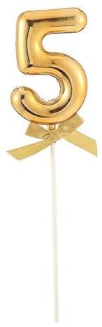 PARTY DISCOUNT NEU Kuchen/Cake-Topper Mini Ziffer am Stab, 9 cm, Zahl 5, Gold, Stab ca. 15cm