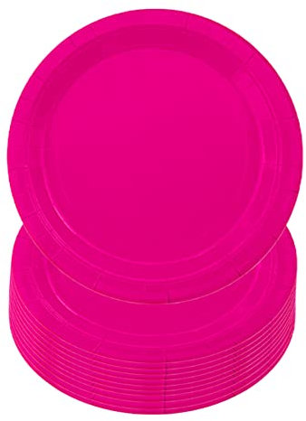 ATBEAMEN 16PCS Hot Pink Paper Plates 23cm/9 Inch - Disposable Round Dinner Tableware for Birthday, BBQs, Picnic, Kids Shower Party Supplies