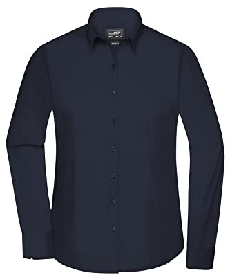 James & Nicholson Damenbluse Poplin Langarm - Taillierte Bluse in pflegeleichtem Materialmix | Farbe: navy | Grösse: M