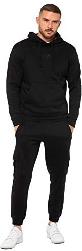 989Zé ENZO Mens Tracksuit Hooded Fleece Sweatshirt Overhead Hoodie Pullover Casual Fleece Cargo Combat Joggers Sweatpants Set EZHD600 & EZJGC599 BLACK L