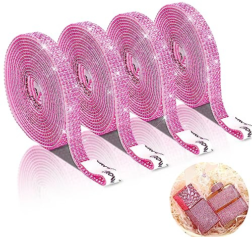 EANLOLY 4 Rollen Kristall Strasssteine Strassband Bling Harz Diamant Band Selbstklebendes Selbstklebend aufkleber Strass für Handwerk, DIY Party Hochzeit Dekoration (Rosa)