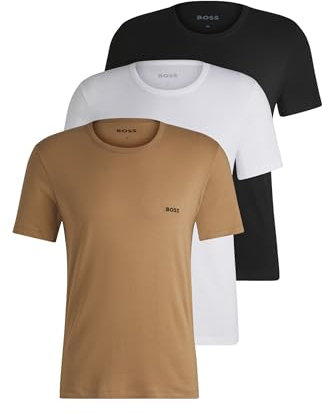 BOSS Herren Tshirt RN 3P Classic Dreier-Pack T-Shirts aus Baumwolle mit Logo-Stickerei Beige XL