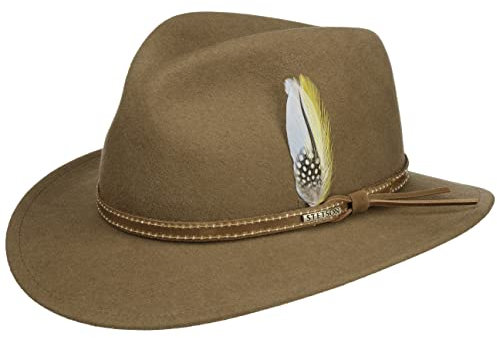 Stetson Drexel Traveller VitaFelt Wollhut Handgefertigter Filzhut mit Ledergarniturband Knautschbar Made in USA Herren Ganzjährig Dunkelbeige M (56-57 cm)