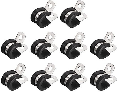 sourcing map 20Stk 1/2 (12mm) Rohrschellen Kabel Klemme 304 Edelstahl Gummi Gepolsterte Isolierklemme R Form Metall Klemme für Rohr Leitung Draht