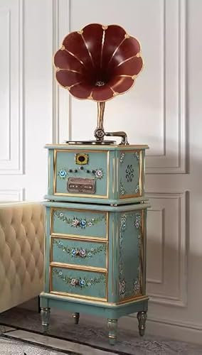 MegLob Retro Gramophone, Retro Floor-Standing Vinyl Turntable, Old School Vinyl Record Player, Classic Gramophone, Turbine Tonearm, CD/U Disk/Wireless Connection/Radio, Vintage Decor,Green B