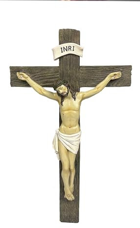 JORAE Jesus Kruzifix-Statue, Wandkreuz, hängende Dekoration, Jesus Christus, katholische Heimdekoration, religiöse Sammlung, Kunstharz, Gebetshandwerk, 32,5 cm H