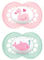 MAM Original Beruhigungssauger 6+ Monate (2er-Set) MAM Schnuller 6-16 Monate mit kiefergerechtem Sauger aus Kautschuk, 2er-Set Babyzubehör mit praktischem Sterilisator-Schnullerhalter, pink/grün
