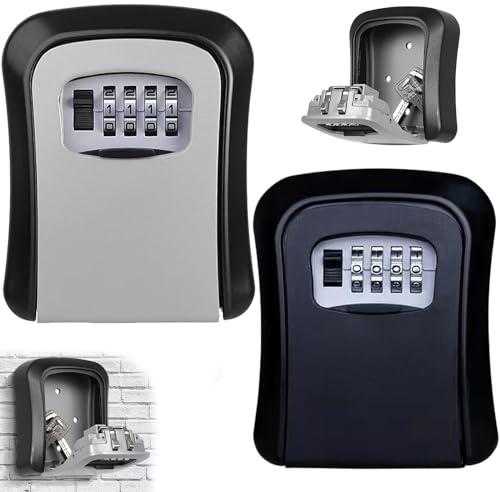 2 Pièces Murale Boîte à Clés pour les Clés, les Cartes,Weatherproof Key Box pour L'école de Garage à Domicile,Robuste Sécurisée Placard à Cache Clé pour les industries et les véhicules(Gris Noir)