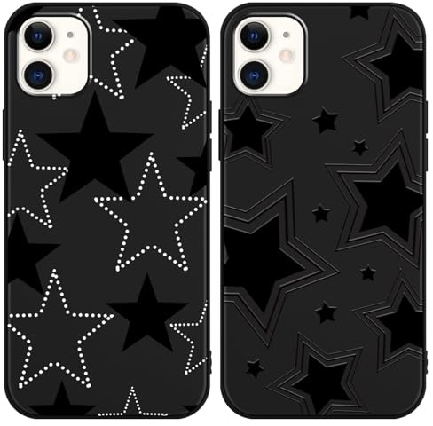 Yomjew 2 Pack Cute Cool Black Star Phone Case for iPhone 12 / iPhone 12 pro | Aesthetic Cool Chic Design Anti-Scratch Soft Slim Flexible Protective Shockproof Matte Funda Cover for Women Girls
