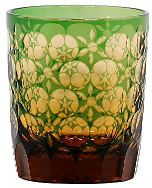 ArinkO Hand-Cut Green Glass Tumble for Spirits - Japanese-Inspired Glassware - 9oz Capacity - Perfect for Bourbon, Scotch, Gin, Wine, and Whiskey - Comes with Gift Box