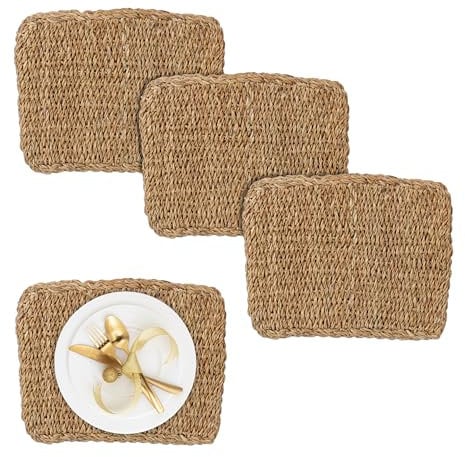 Relaxdays Tovagliette Sottopiatto in Seagrass, Set da 4, 40x30 cm, Placemat Americane, Sottopentola in Paglia, Naturale, Fibra vegetale