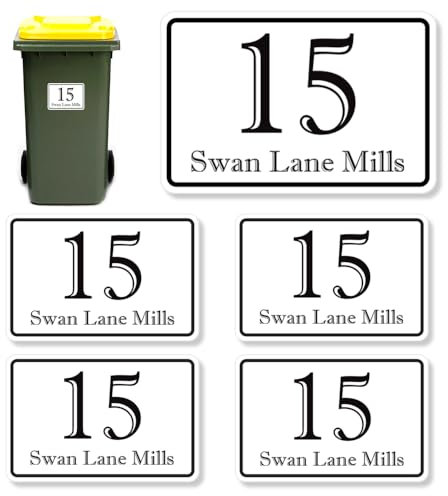 Papa Prints Pack of 4 Wheelie Bin Numbers (150 x 100 mm) Wheelie Bin Number Stickers Numbers for Bins waterproof labels