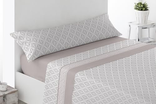 Juego Sábanas Estampadas Verano, Juego 3 Piezas Microfibra. Sábanas Tacto Fino, Suave, Ajustable y Transpirable. (Beige, Cama 135)