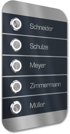 Graviers Design Campanello multi familiare con Pulsante LED incisione di 5 nomi - Campanello V2A in acciaio inox 140x220 mm - da incasso selezionabile da esterno per porta d'ingresso casa