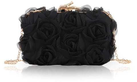 Jywmsc Bolso de Mano para Mujer, Bolso de Noche con Flores de Encaje Formal, Bolso de Hombro con Correa de Cadena