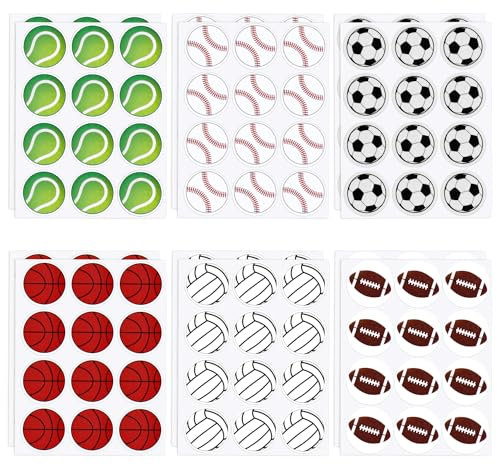 NQEUEPN 12 Blatt Ballsport Aufkleber, 3cm Sportaufkleber Fußball Baseball Kinder Fußball Selbstklebend, Kupfer, Aufkleber, Sportaufkleber, für Sammelalbum, Kinder Kunsthandwerk