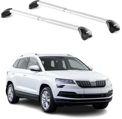 OMAC Dachträger für Skoda Karoq 2017-2026 Silber | TÜV geprüft, Abschließbar mit 4 Schlössern, bis 100 kg Traglast, Edelstahlband mit Gummischutz, Querträger, Grundträger
