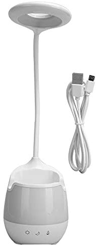Gavigain LED Touch Table Lamp Bluetooth Speaker, LED Touch Table Lamp with Pen Container Bluetooth Speaker RGB Night Light for Study Desk Lamp with Pen Container White