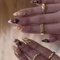 24Pcs French Press on Nails, 3D Flower Fake Nails Golden Stick on Nails for Women Girls Nail Art Accessories