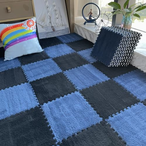 BRCYKRWY Puzzlematte Weiche Plüsch Warme Teppich Volltonfarbe Wohnzimmer Ineinandergreifende Puzzle-teppiche Weiche EVA-Schaumstoffmatten Weicher Geteilter Teppich 10 Stück (1 Stück 30*30cm) Schallsch