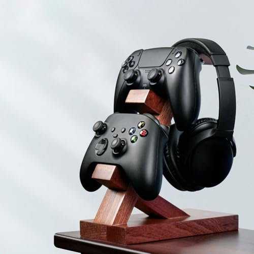 Besttoolifes Support de manette en bois avec support pour casque, support de manette de jeu, support de manette de jeu vidéo, support de manette pour bureau, support de casque en bois (marron)