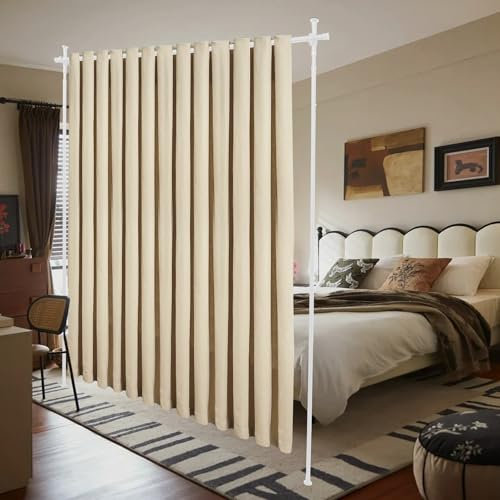 Divisor de ambientes, barra de cortina, flexible, ajustable, sin cortina, separador de espacios, protección visual para salón, dormitorio, oficina, capacidad de carga máx. 40 kg