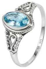mantraroma 925 Sterling Silber Blau Topas Ring Damen – Facettierter Edelstein Silberring