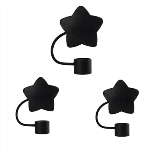 3 Pcs Black Star Silicone Straw Topper for Stanley 30 & 40 Oz, Straws Cover Cap, Splash Proof Straw Topper, Reusable Straw Cap Cover, Drinking Straws Tip Covers, 10mm