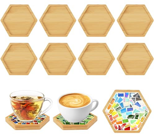 8 Stück Bambus-Mosaik-Untersetzer, Bambus Untersetzer, Mosaik Untersetzer, Leere Bodenschalen für Bastelarbeiten, Trinkbecher-Untersetzer, für Pflanzen, Trinkbecher