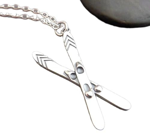 LKBEADS Ski-Halskette aus 925er Sterlingsilber, kleiner Winter-Charm, Damen, Sport, Berghobby, kalte Jahreszeit, Geschenk für Skifahrer, Sportler, zierlich, zierlich | mit 45,7 cm | versilbert | 0273