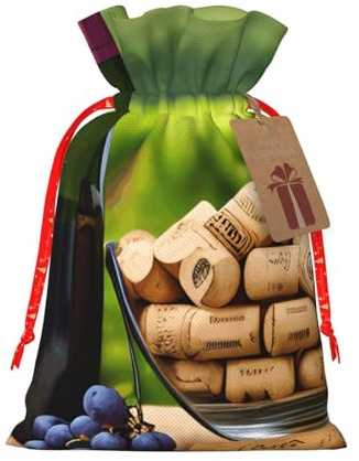 YANYU Wine Bottle Corks Grapes Printing Christmas Drawstring Gift Bag Festive Present Sack Decoration Bags Xmas Party