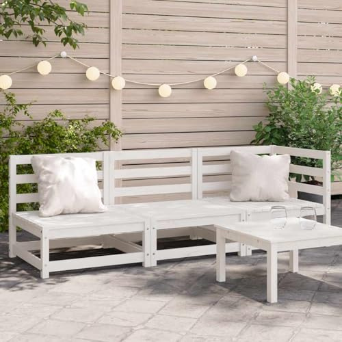Owoxanthellate 3-Sitzer Gartensofa Kiefer Massiv Weiß 210 x 70 x 67 cm, modulares Outdoor Sofa mit Rückenlehne, wetterfestes Holz für Terrasse Balkon Wintergarten, kleine Lounge Set