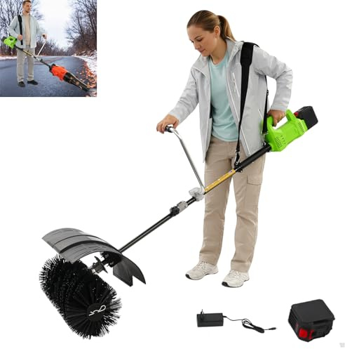 2-in-1 Kehrmaschine mit Gebläse, Akku-Motorbesen 55cm Bürstenbreite,Schneeschieber Kehrbesen Schneefräse Laubbläser, für Die Reinigung Von Rasen Laub Kunstrasen Gras und Schotter