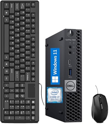 Dell Optiplex 7060 Mini PC Desktop i7, Micro Computer Intel Core i7-8700t, 8GB RAM, 256GB SSD, WiFi, US QWERTY Tastatur, Win11 Pro (erneuert)
