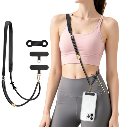 Pipoobear Handykette Handyband zum Umhängen mit 2 Pads & Brillenhalter | Handykette Lang zum Umhängen, Crossbody-Nylonband, für die meisten Smartphones, Metallclip, für Handy, Schlüssel & Brille