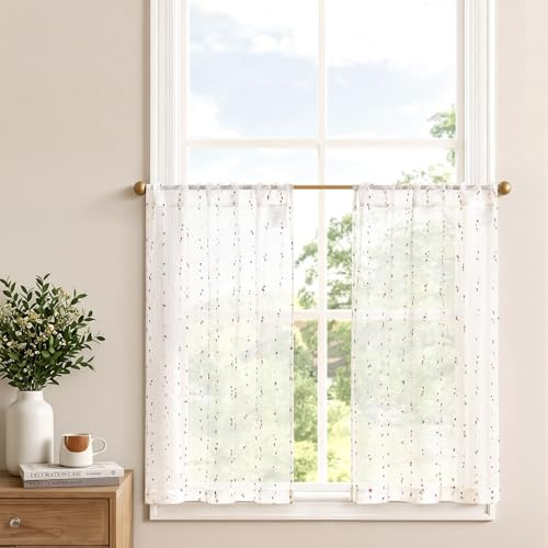 Vangao Scheibengardinen Modern Voile Bistrogardine 2er Set H90 x B65 cm Rot | Boho Vorhang Fenster, Scheibengardinen Landhausstil Küche Bunt, Bistro Stores Gardinen Kurz Wohnwagen Wohnzimmer Kinderzimmer