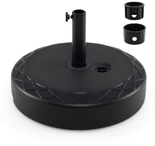 COSTWAY Pied de Parasol Ronde en HDPE pour Mât ∅39-49 mm | Scole Parasol Extérieur Rempli de 52kg Sable-Eau/45kg Sable/26kg Eau, Poignée Rainurée, pour Piscine Jardin, ∅55 x 37 cm