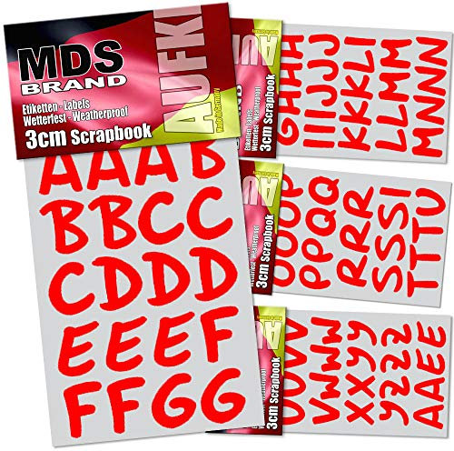MDS Brand 3cm Buchstaben zum beschriften, Großbuchstaben sind Wetterfest Klebebuchstaben einfach zum basteln - gestalten u. Verzierung von Einladungskarten und Briefkasten (Rot)