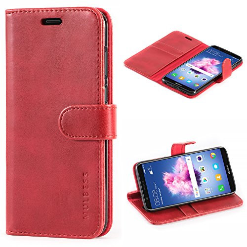 Mulbess Handyhülle für Huawei P Smart 2018 Hülle Leder, Huawei Honor 9 Lite Handy Hülle, Vintage Flip Handytasche Schutzhülle für Huawei P Smart/Honor 9 Lite Case, Wein Rot