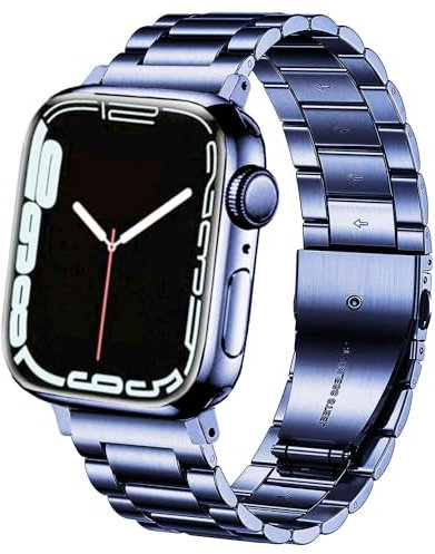 DEALELE Armbänd Kompatibel für iwatch 42mm 44mm 45mm 49mm, Solides Edelstahl Metall Ersatz Armband für Apple Watch Series 9/8 / 7/6 / 5/4 / 3 / SE/Ultra Damen Herren, Blau