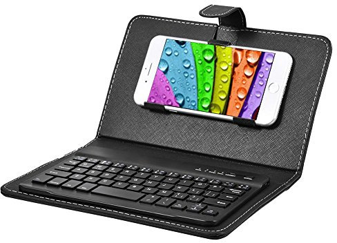 Eboxer Étui Clavier pour Smartphone Housse de Protection en Cuir Clavier Bluetooth sans Fil avec Support pour 4,5 '' à 6,8 '' Téléphones Android, iOS etc.(Noir)