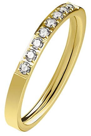 Mianova Damen Ring Edelstahl Bandring Damenring Verlobungsring Ehering mit Kristallen Größe 55 (17.5) Gold