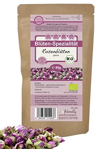 direct&friendly Bio Rosenblüten Rosenknospen rosa damascena Rosenblütentee getrocknet (50 g)