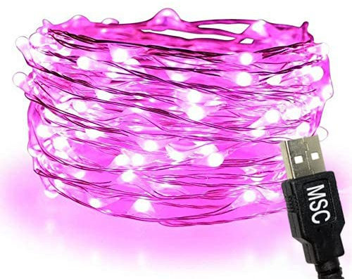 MSC - 23ft / 7m -70 Led's USB Powered LED Pink Coloured String Fairy Lights On Copper Cable, Ideal for Christmas, Xmas, Party,Wedding,Decoration Pink-USB-7m