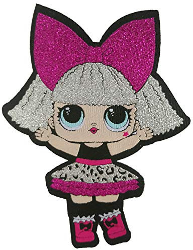 LOL Doll Diva Patch. Woven, Sew-On, with Pink and Silver Lurex Threads. Size 5.7 x 4.1 (141mm x 107mm).