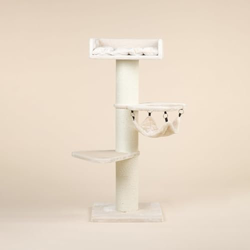 Arbres à Chat RHRQuality pour Grands Chats - Royalty Crown - 158 cm de Haut - avec poteaux en sisal Extra épais de 20 cm - Crème
