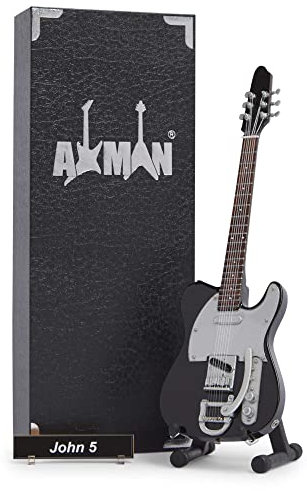 Axman John 5 – Miniatur-Gitarren-Nachbildung – Musikgeschenke – Handgefertigtes Ornament 1/4 Maßstab – inklusive Displaybox, Namensschild und Miniatur-Gitarrenständer